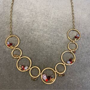 GOLDTONE Circle gem jewel embellished necklace